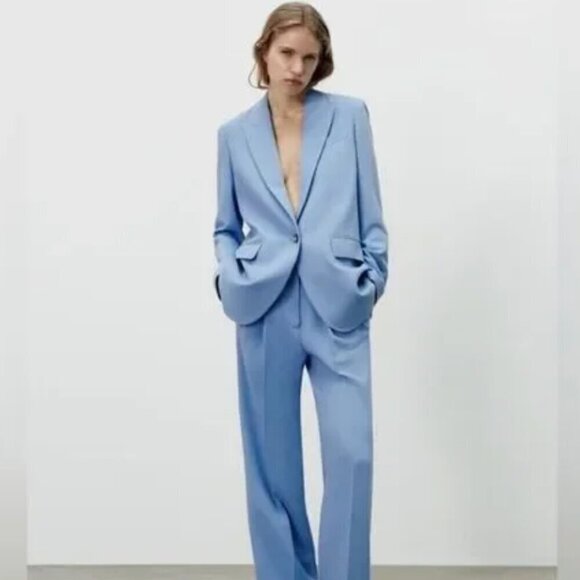 Zara Pastel Blue Wide Leg Trousers Women’s Size Medium - Picture 11 of 11